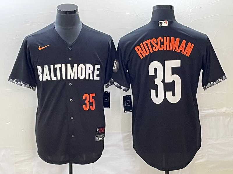 Mens Baltimore Orioles #35 Adley Rutschman Number Black 2023 City Connect Cool Base Stitched Jersey